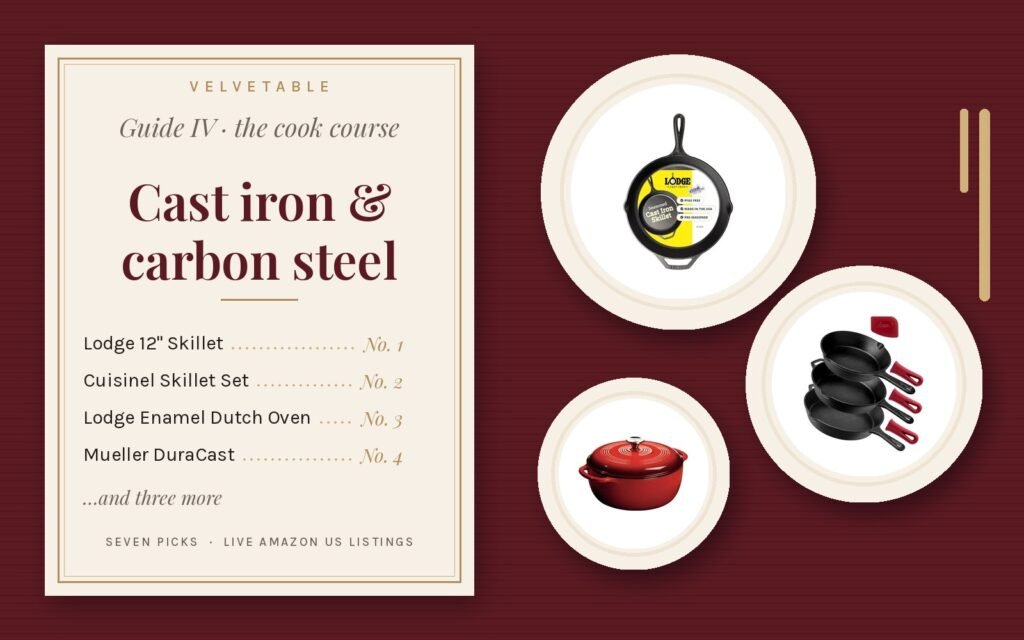 Cast iron, enamel and carbon steel pans
